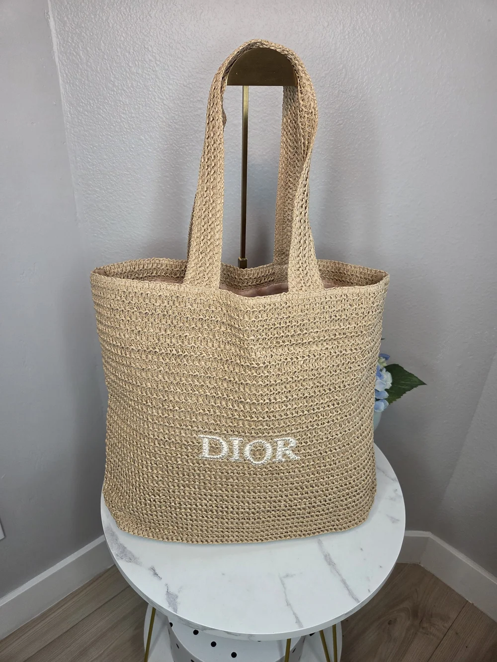 Dior VIP Beauty Gift Woven Straw Raffia Tote Bag Beige Gold